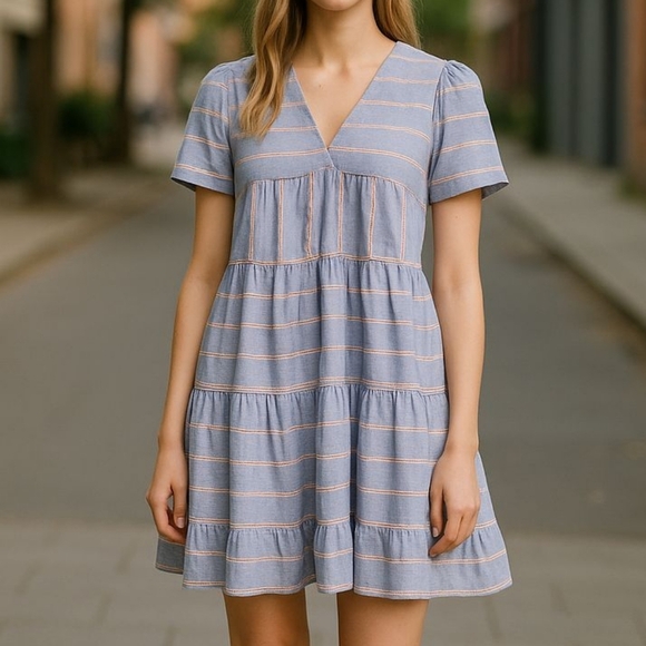 Davi & Dani Blue And Orange Tiered Babydoll Dress - Picture 1 of 7